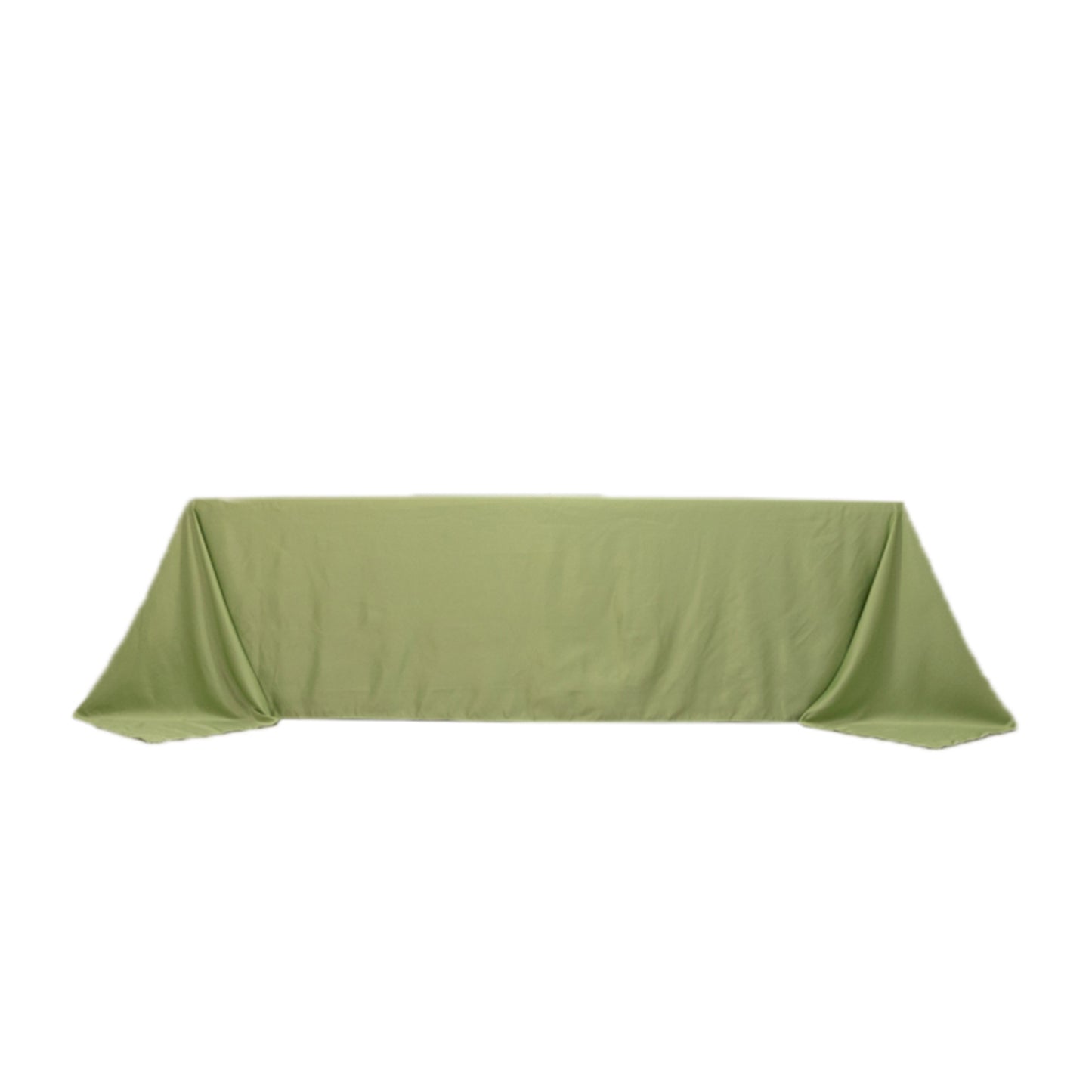 90"x156" Sage Green Seamless Lamour Satin Rectangle Tablecloth for 8 Foot Table With Floor-Length Drop