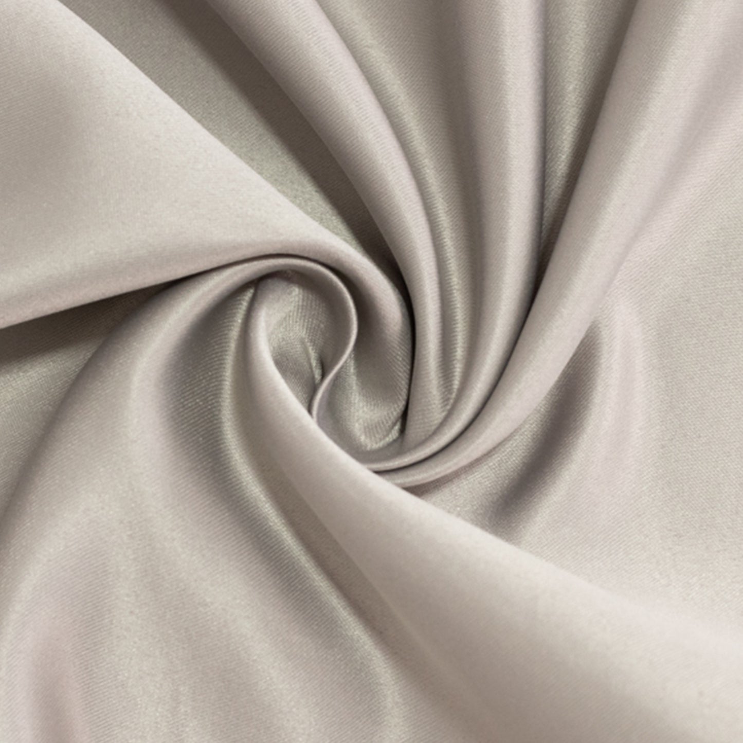 Silver satin tablecloth for 8-foot table with floor-length drop.
