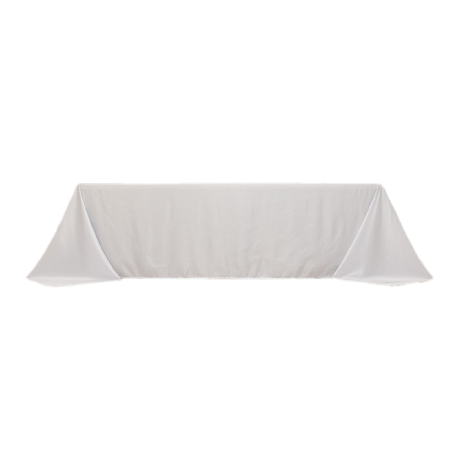 90"x156" White Seamless Lamour Satin Rectangle Tablecloth for 8 Foot Table With Floor-Length Drop