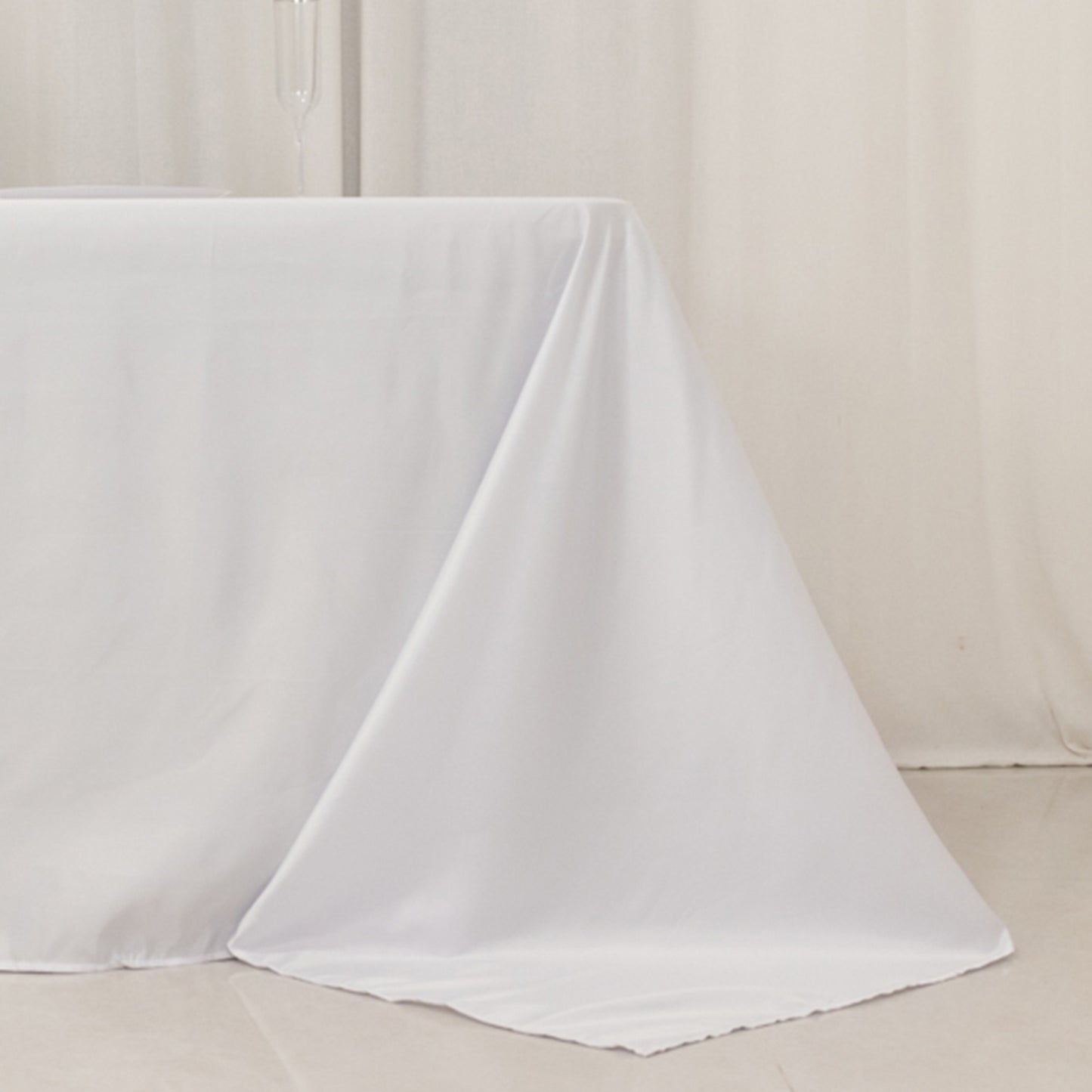 90"x156" White Seamless Lamour Satin Rectangle Tablecloth for 8 Foot Table With Floor-Length Drop