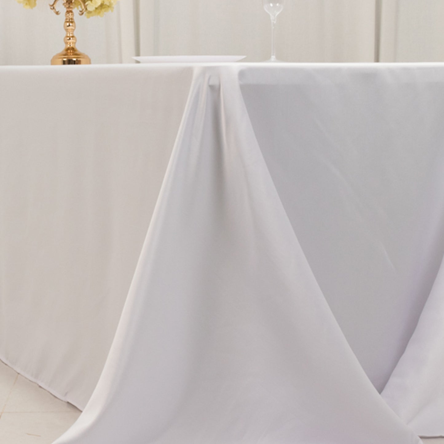 90"x156" White Seamless Lamour Satin Rectangle Tablecloth for 8 Foot Table With Floor-Length Drop