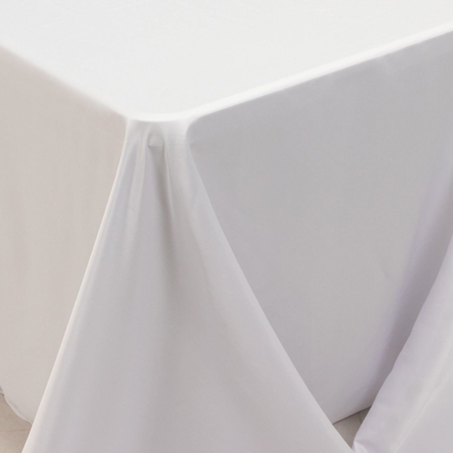 90"x156" White Seamless Lamour Satin Rectangle Tablecloth for 8 Foot Table With Floor-Length Drop