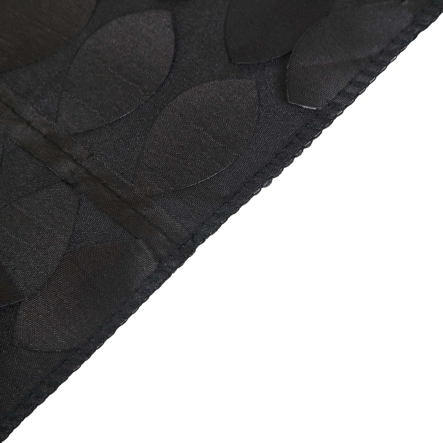 54" black 3D leaf petal taffeta table overlay. #whtbkgd