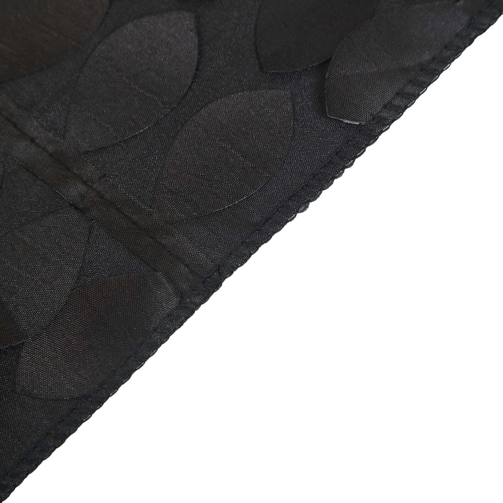 54" black 3D leaf petal taffeta table overlay. #whtbkgd