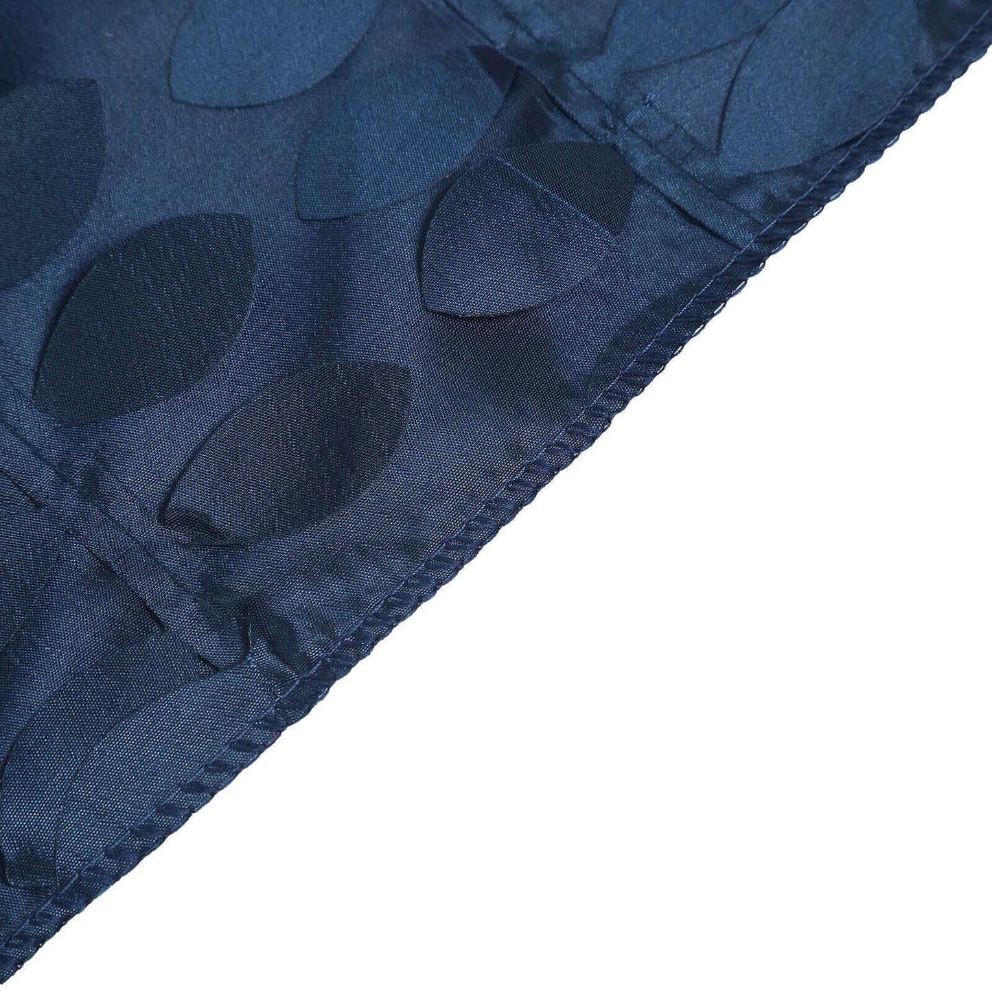 Navy blue 3D leaf petal taffeta fabric square overlay.