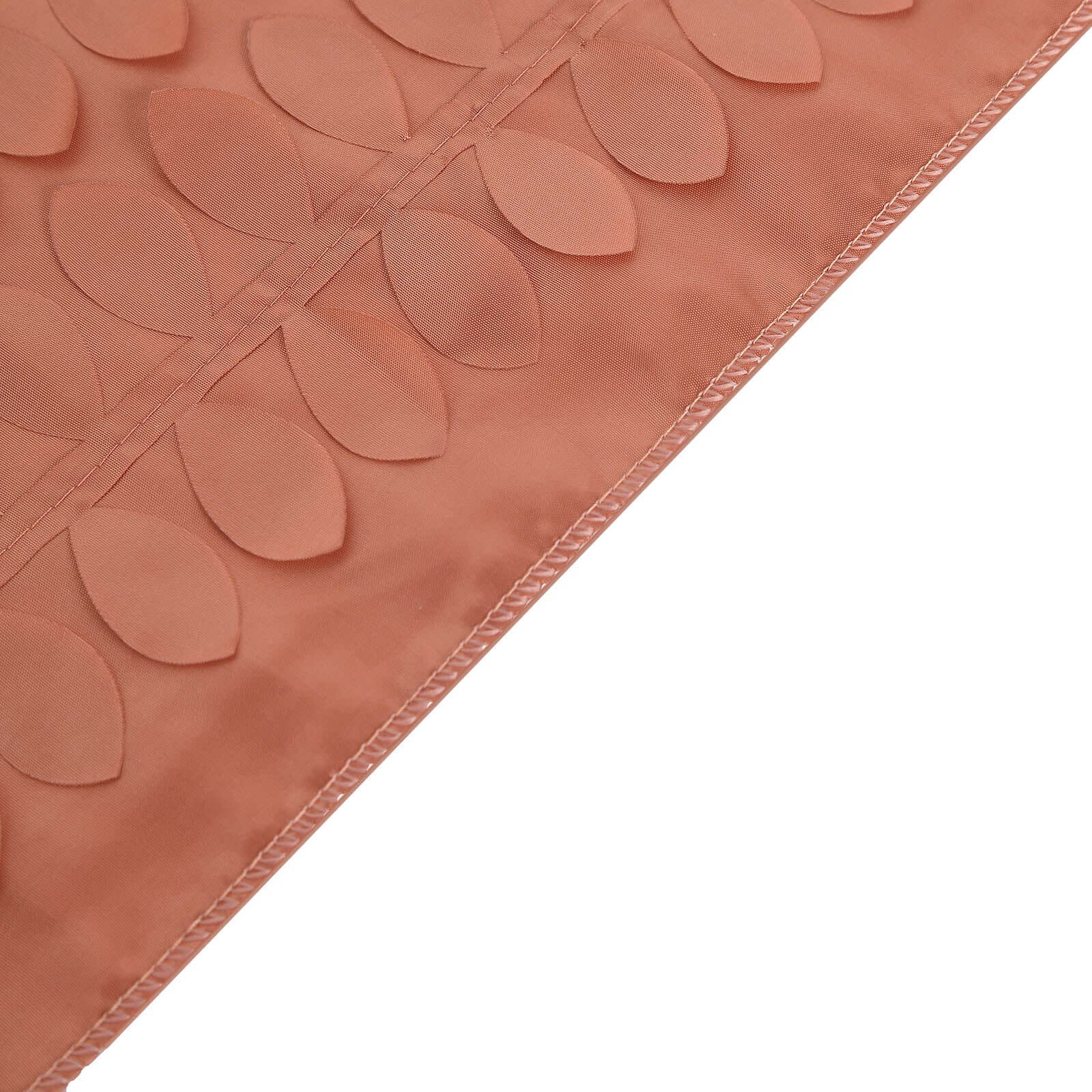 Terracotta 3D leaf petal taffeta table overlay fabric.