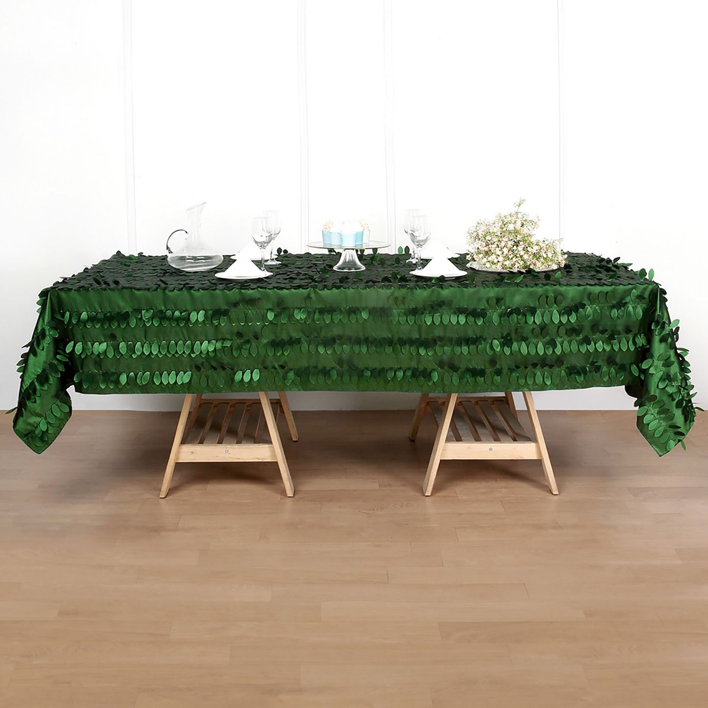 Rectangle Tablecloth 60 Inch x 102 Inch Leaf Petal Green Taffeta
