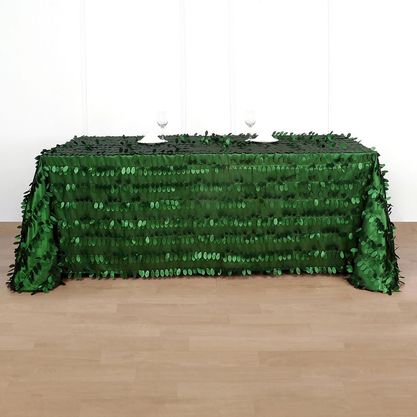90"x132" Green Leaf Petal Taffeta Seamless Rectangle Tablecloth