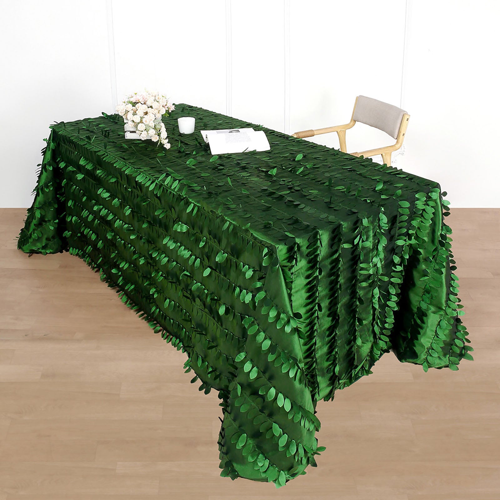 Leaf Petal Taffeta Rectangle Tablecloth 90 Inch x 132 Inch Green