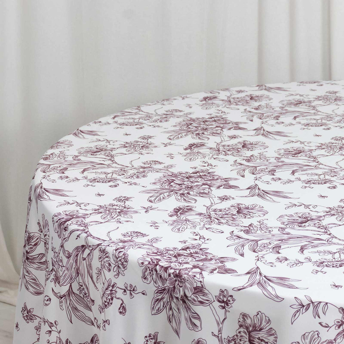 Polyester 108" Round Tablecloth White - Burgundy French Toile Pattern for Chic Weddings