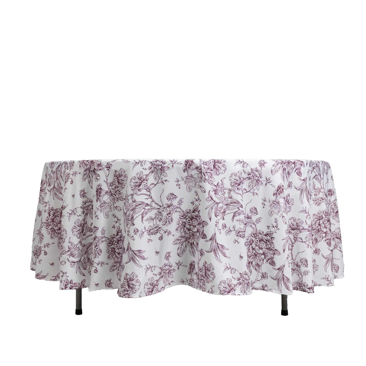 Polyester 108" Round Tablecloth White - Burgundy French Toile Pattern for Chic Weddings