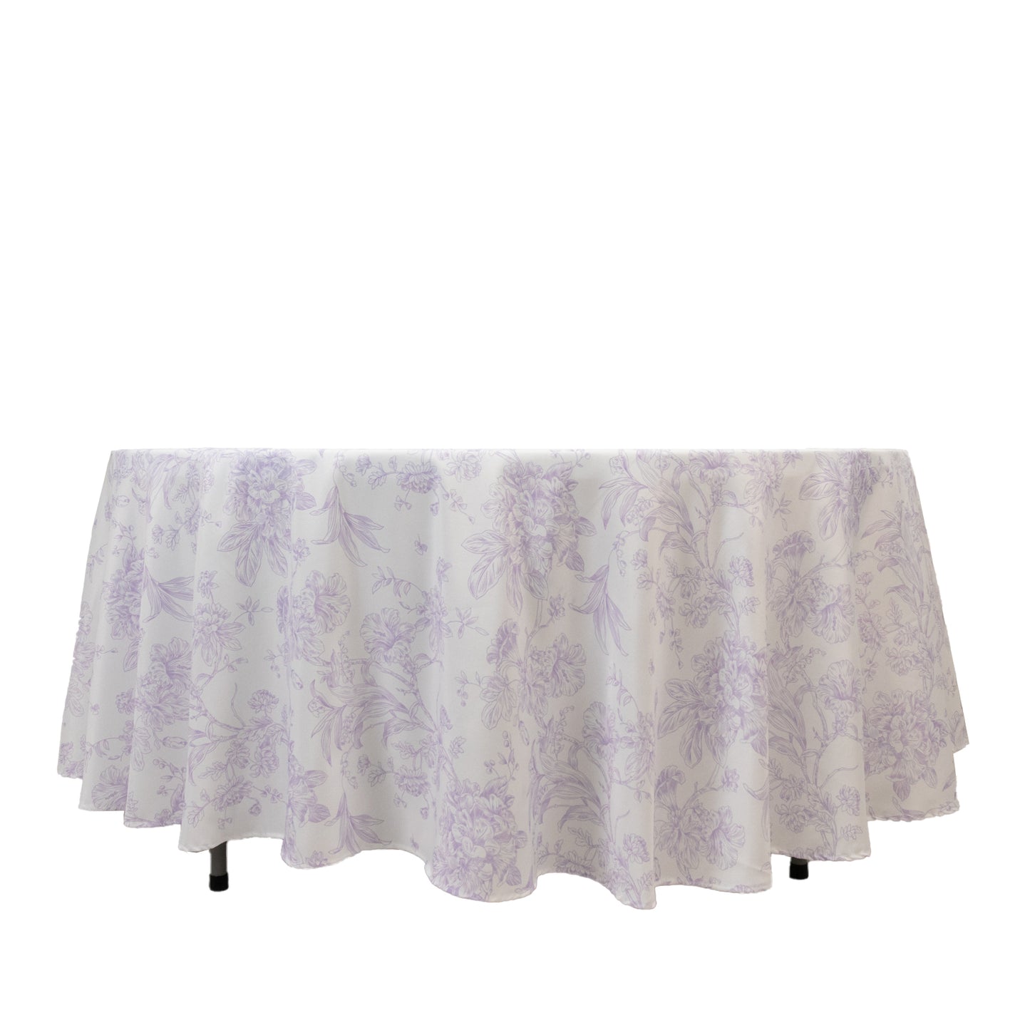 Polyester 108" Round Tablecloth White - Lavender Lilac French Toile Pattern for Chic Weddings