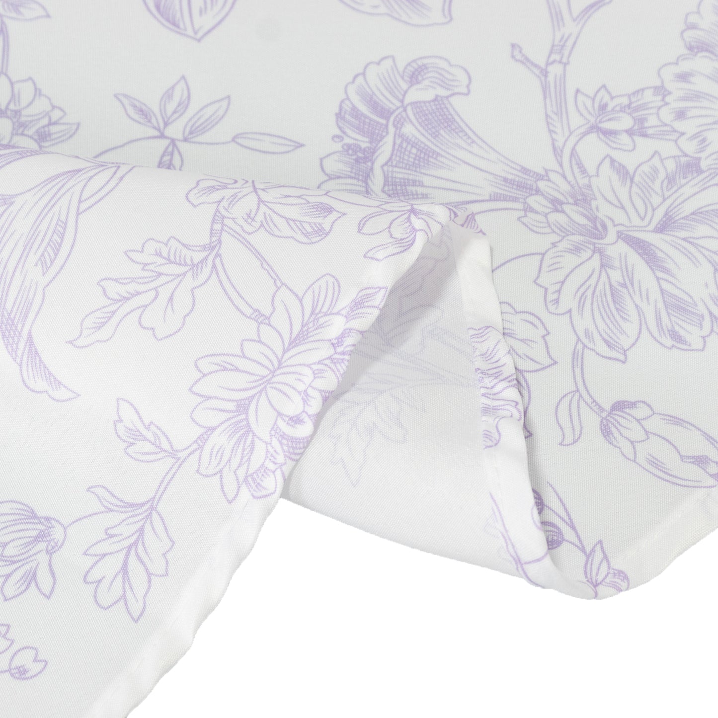 Polyester 108" Round Tablecloth White - Lavender Lilac French Toile Pattern for Chic Weddings