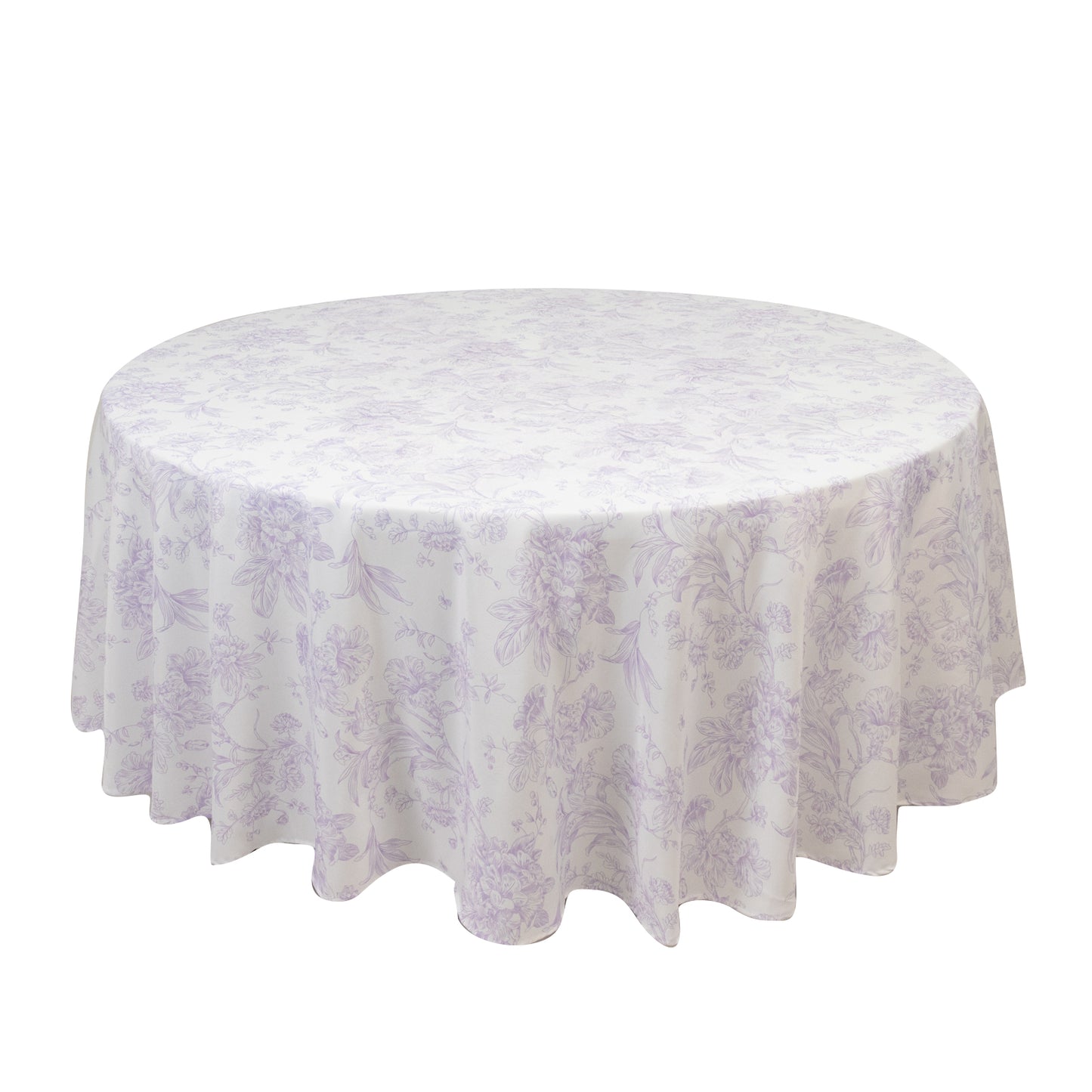 Polyester 108" Round Tablecloth White - Lavender Lilac French Toile Pattern for Chic Weddings