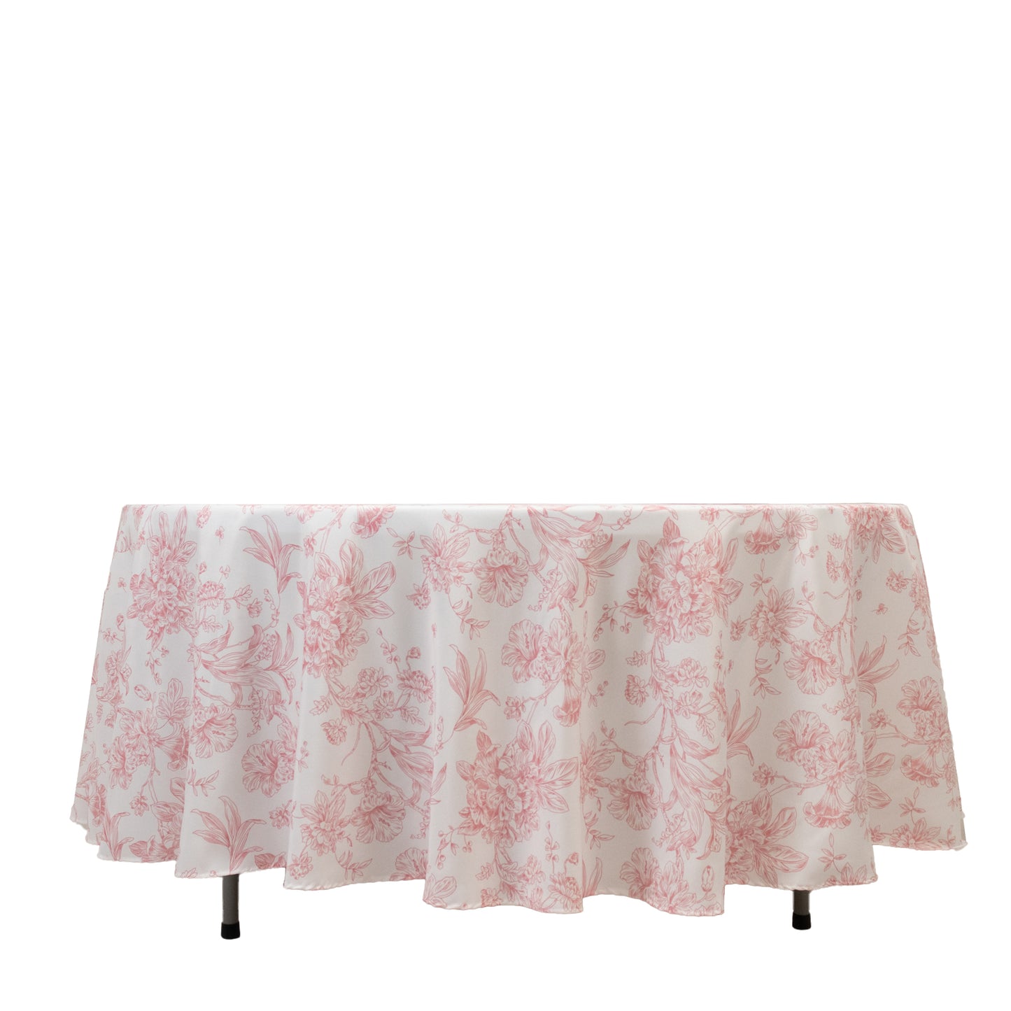 Polyester 108" Round Tablecloth White - Pink French Toile Pattern for Chic Weddings