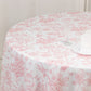 Polyester 108" Round Tablecloth White - Pink French Toile Pattern for Chic Weddings