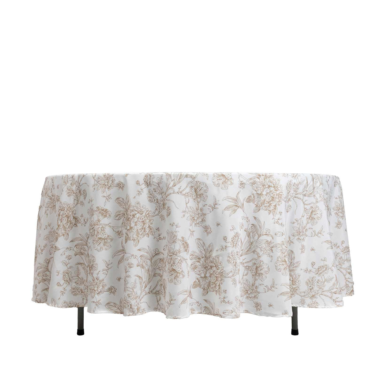 Polyester 108" Round Tablecloth White - Taupe French Toile Pattern for Chic Weddings