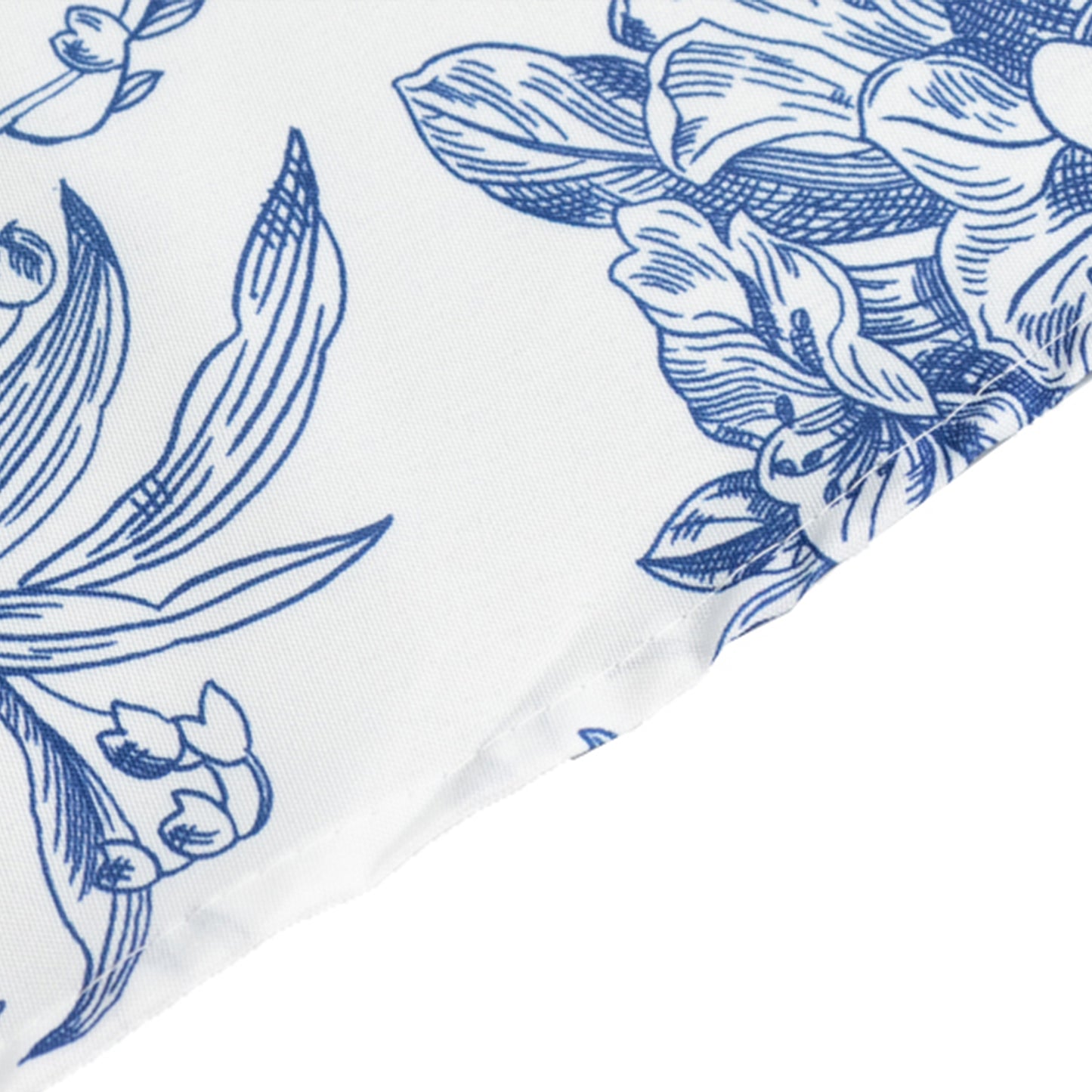 120" White Blue French Toile Polyester Round Tablecloth, Floral Table Cloth for Dining Tables