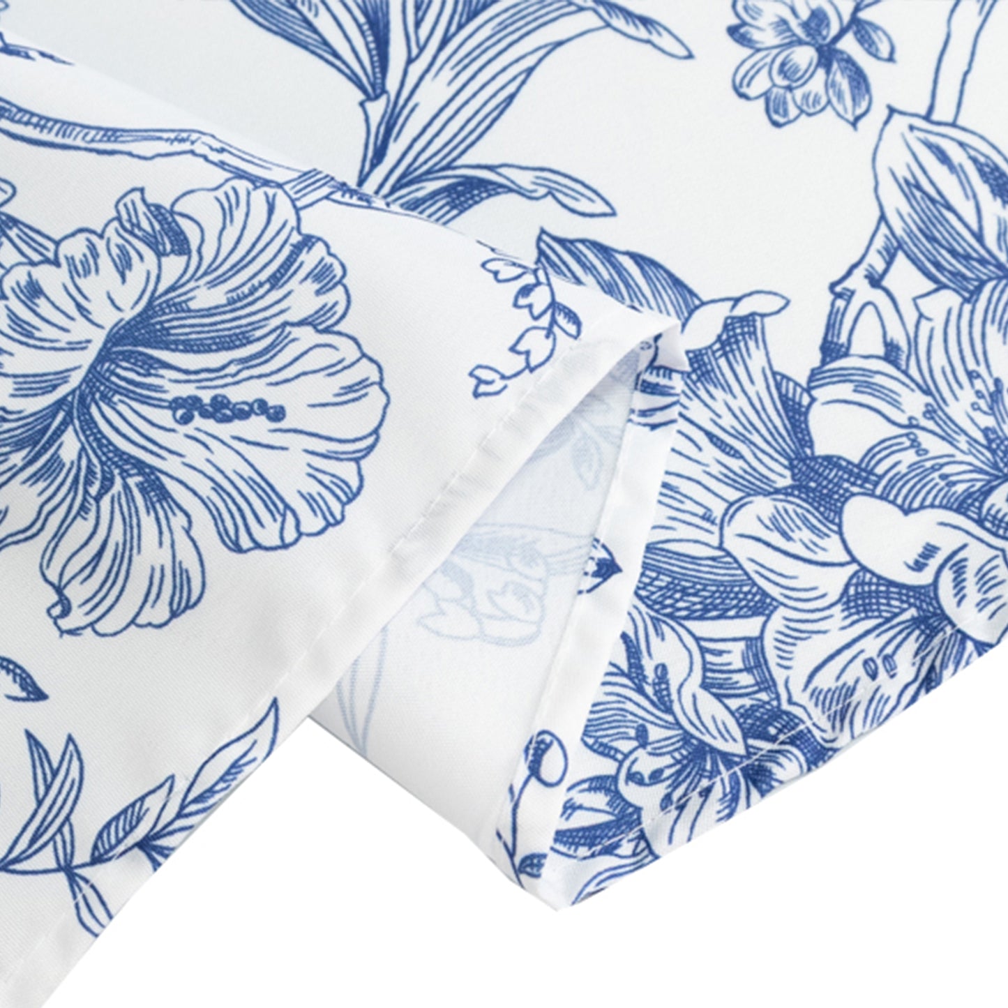 120" White Blue French Toile Polyester Round Tablecloth, Floral Table Cloth for Dining Tables