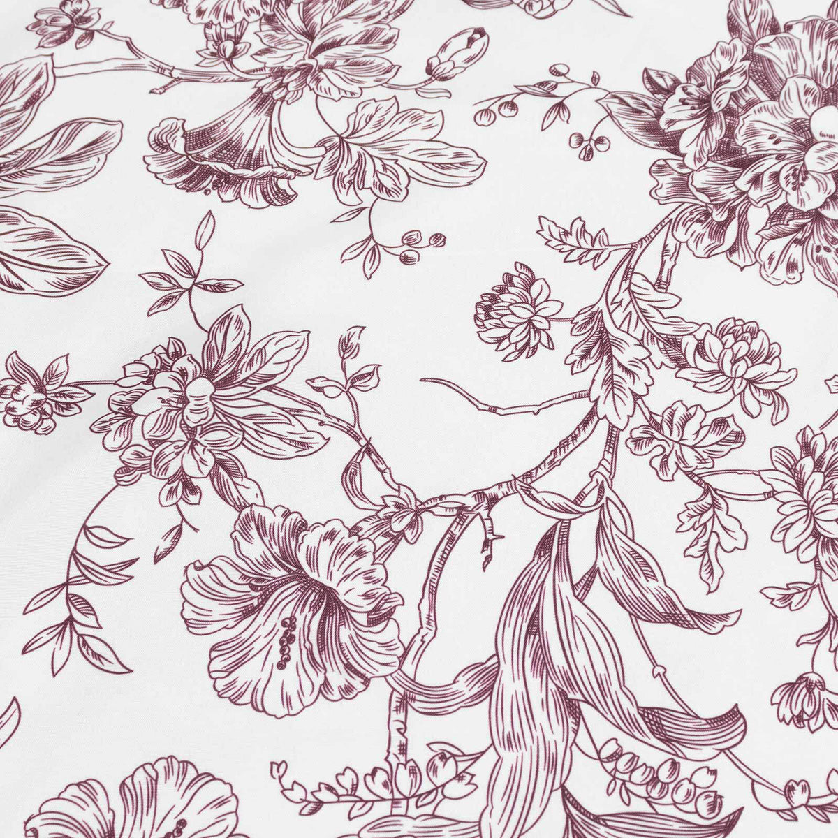 Polyester 120" Round Tablecloth White - Burgundy French Toile Pattern for Chic Weddings