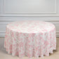 120" White Pink French Toile Polyester Round Tablecloth, Floral Table Cloth for Dining Tables