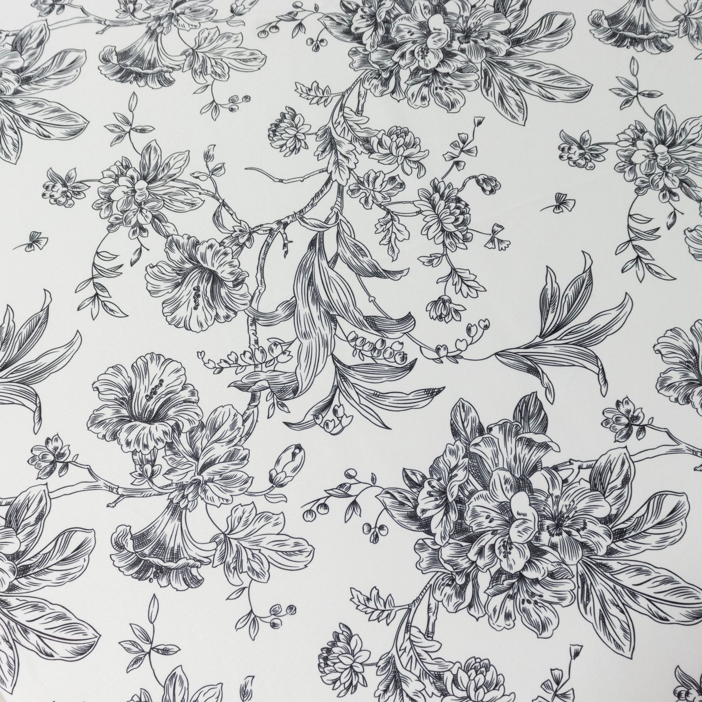 Polyester 132" Round Tablecloth White - Black French Toile Pattern for Chic Weddings