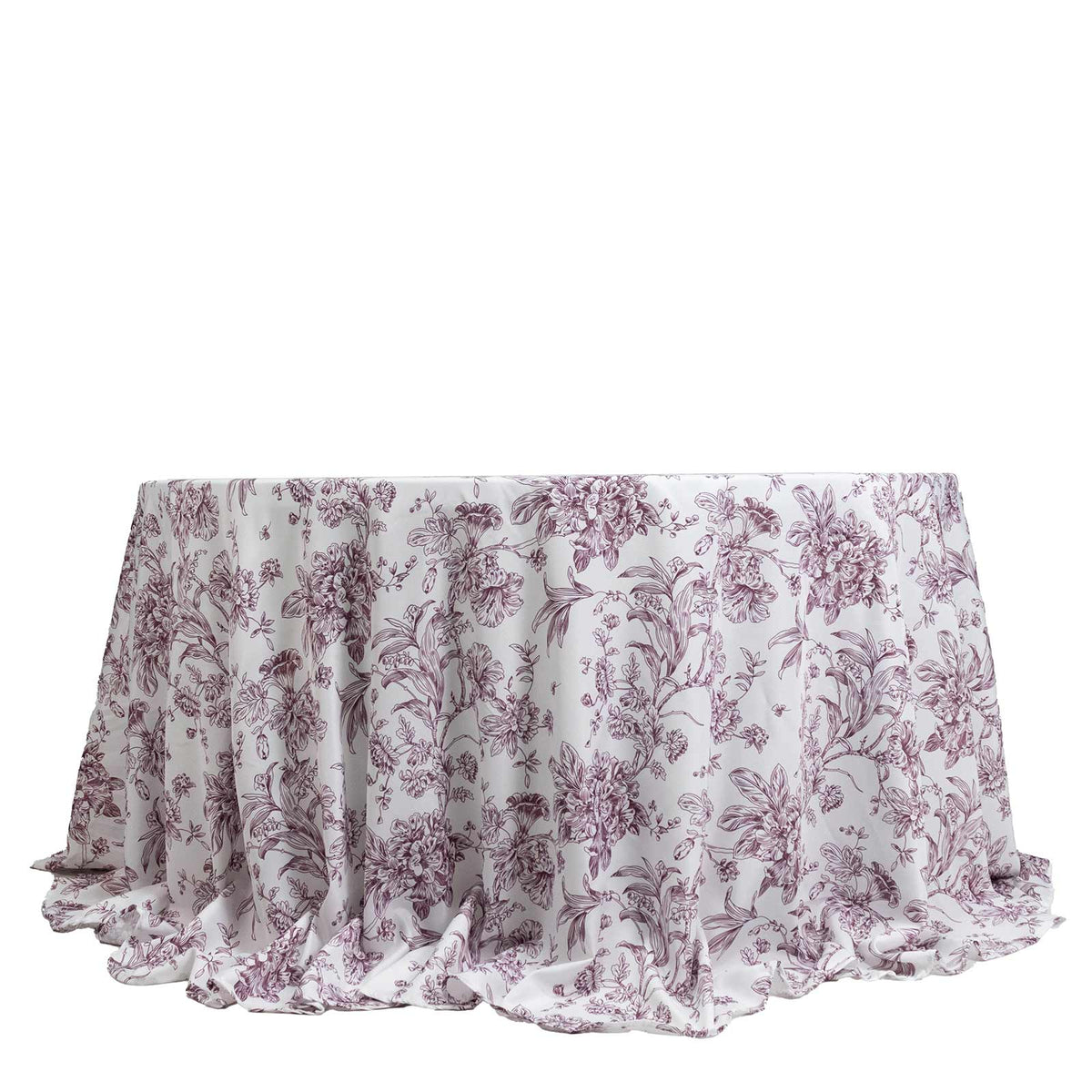 Polyester 132" Round Tablecloth White - Burgundy French Toile Pattern for Chic Weddings