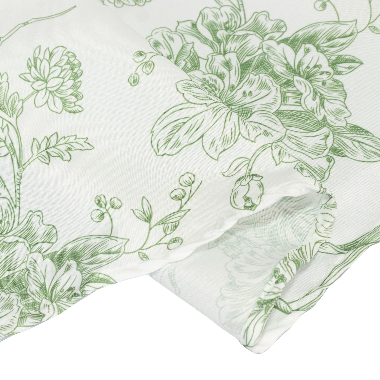 Polyester 132" Round Tablecloth White - Dusty Sage Green French Toile Pattern for Chic Weddings