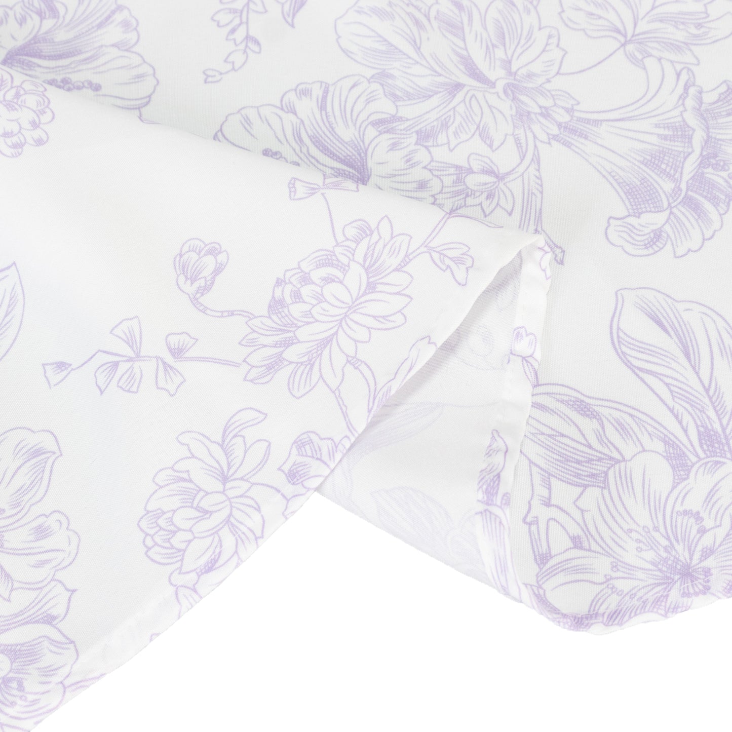 Polyester 132" Round Tablecloth White - Lavender Lilac French Toile Pattern for Chic Weddings