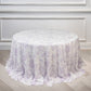 Polyester 132" Round Tablecloth White - Lavender Lilac French Toile Pattern for Chic Weddings