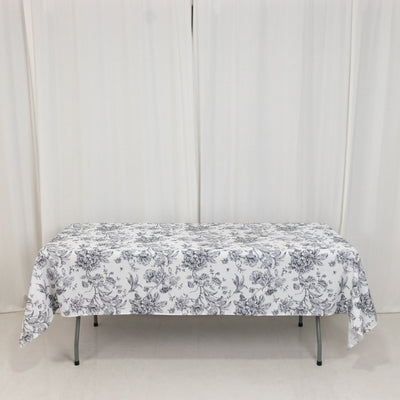 Polyester Rectangular Tablecloth 60"x102" White with Black French Toile Pattern