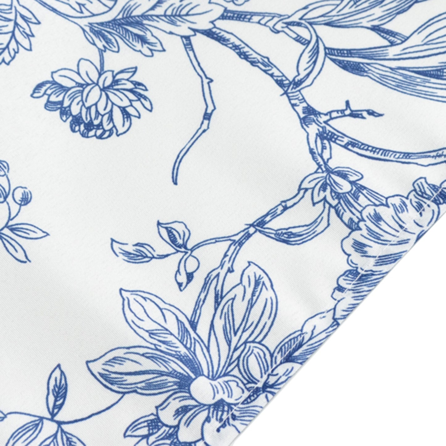 60"x102" White Blue French Toile Polyester Tablecloth, Floral Table Cloth for Dining Tables
