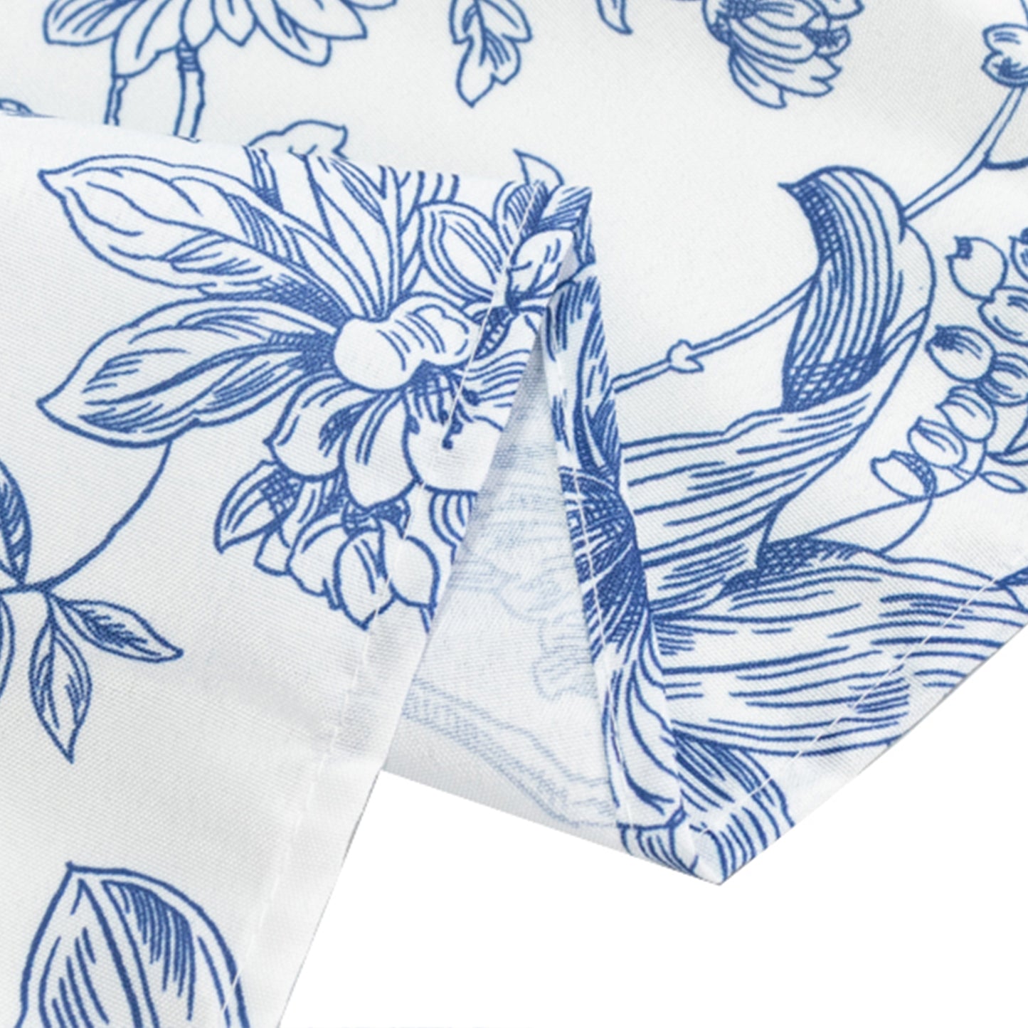 60"x102" White Blue French Toile Polyester Tablecloth, Floral Table Cloth for Dining Tables