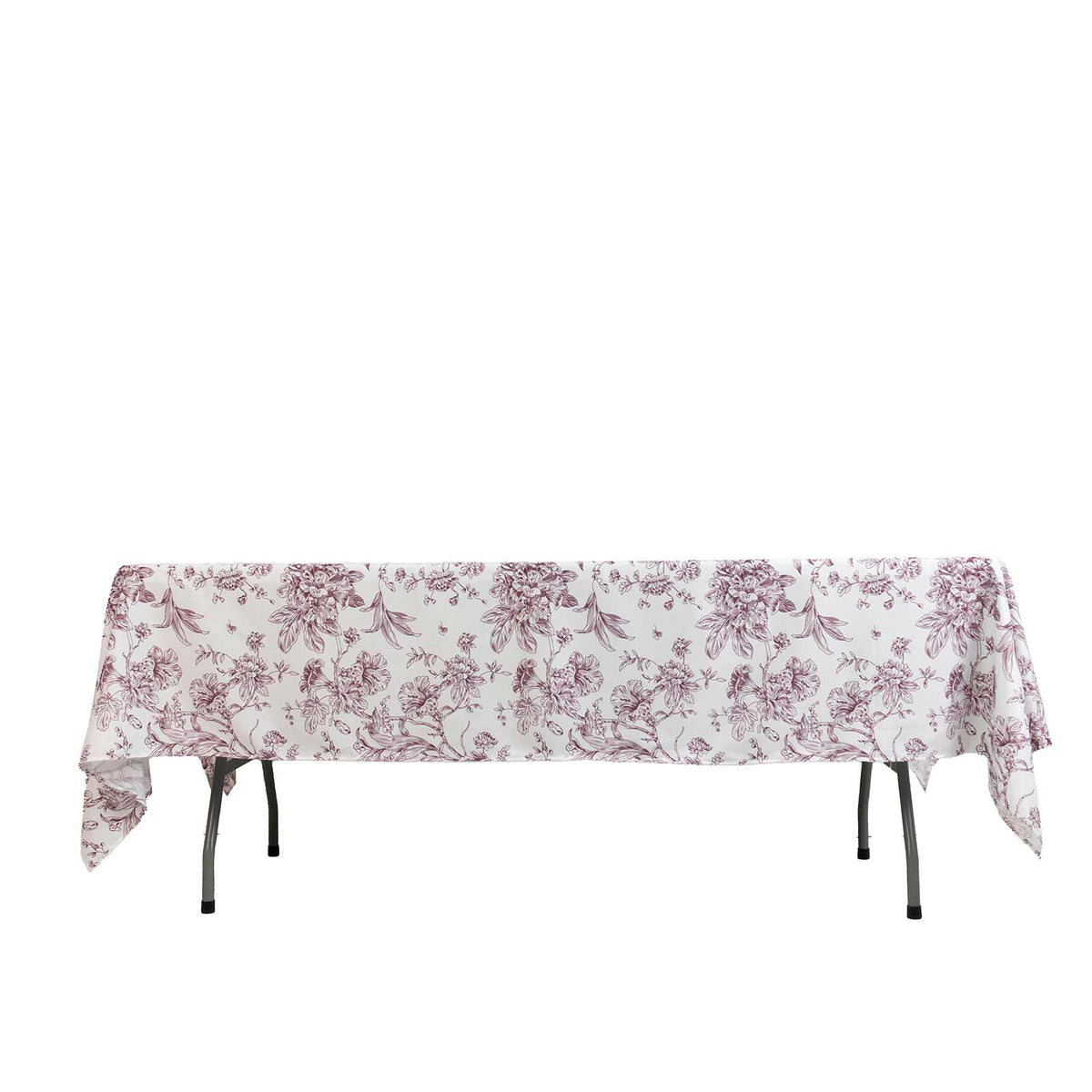 Polyester 60"x102" Rectangle Tablecloth White - Burgundy French Toile Pattern for Modern Occasions
