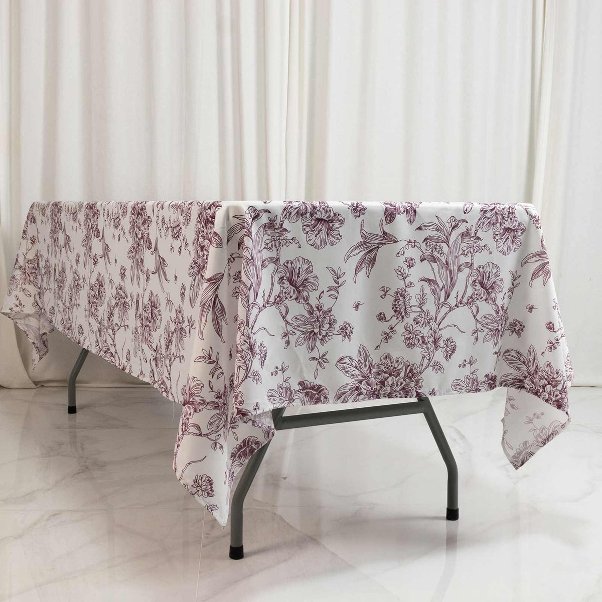 Polyester 60"x102" Rectangle Tablecloth White - Burgundy French Toile Pattern for Modern Occasions