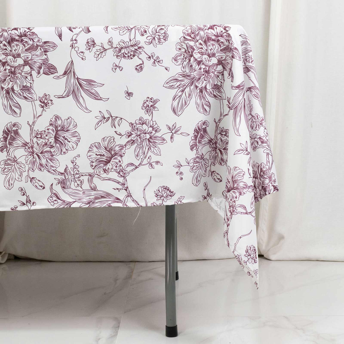 Polyester 60"x102" Rectangle Tablecloth White - Burgundy French Toile Pattern for Modern Occasions
