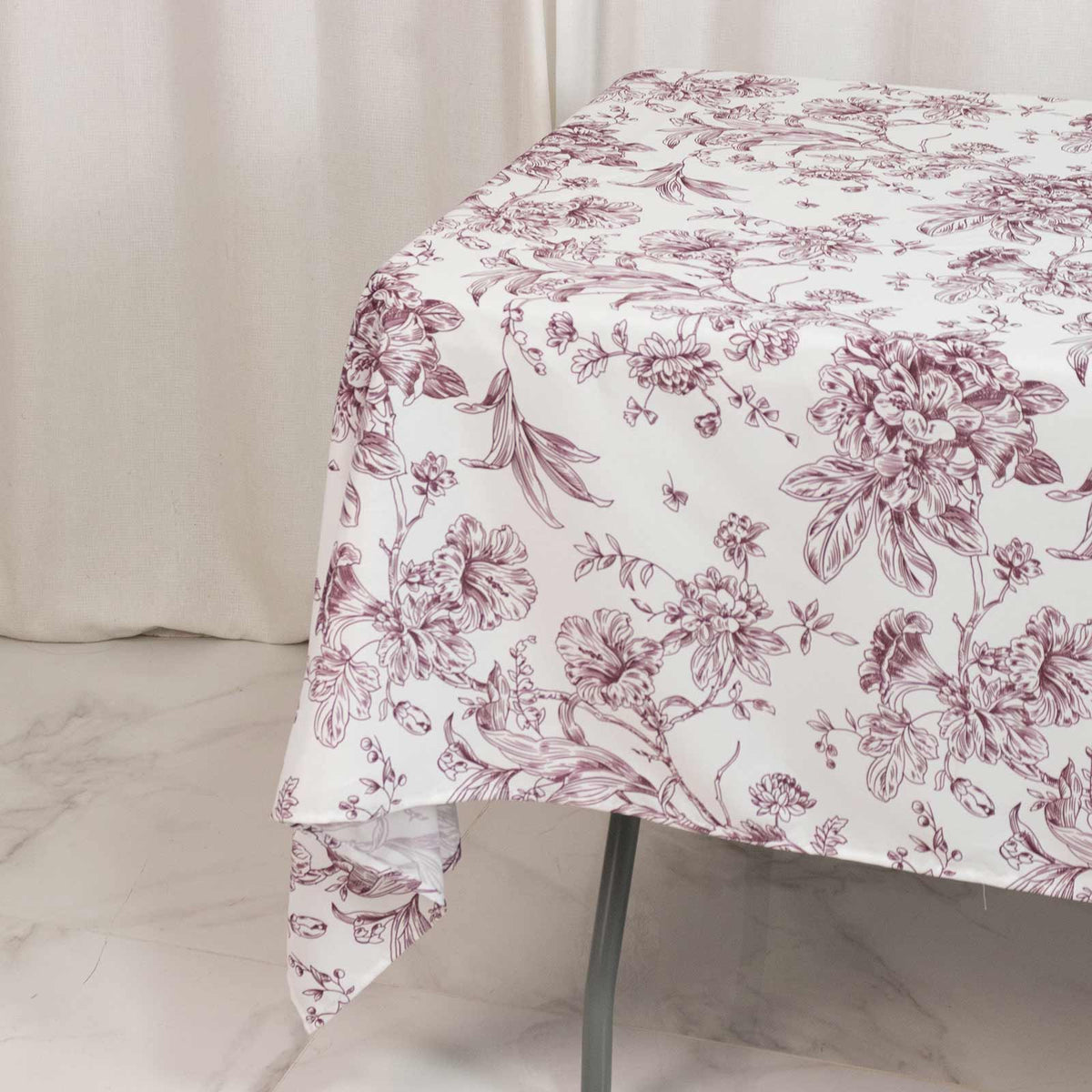 Polyester 60"x102" Rectangle Tablecloth White - Burgundy French Toile Pattern for Modern Occasions