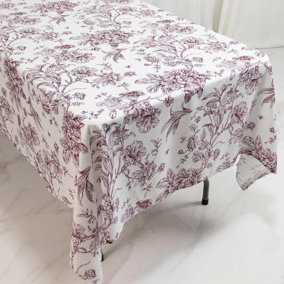 Polyester 60"x102" Rectangle Tablecloth White - Burgundy French Toile Pattern for Modern Occasions