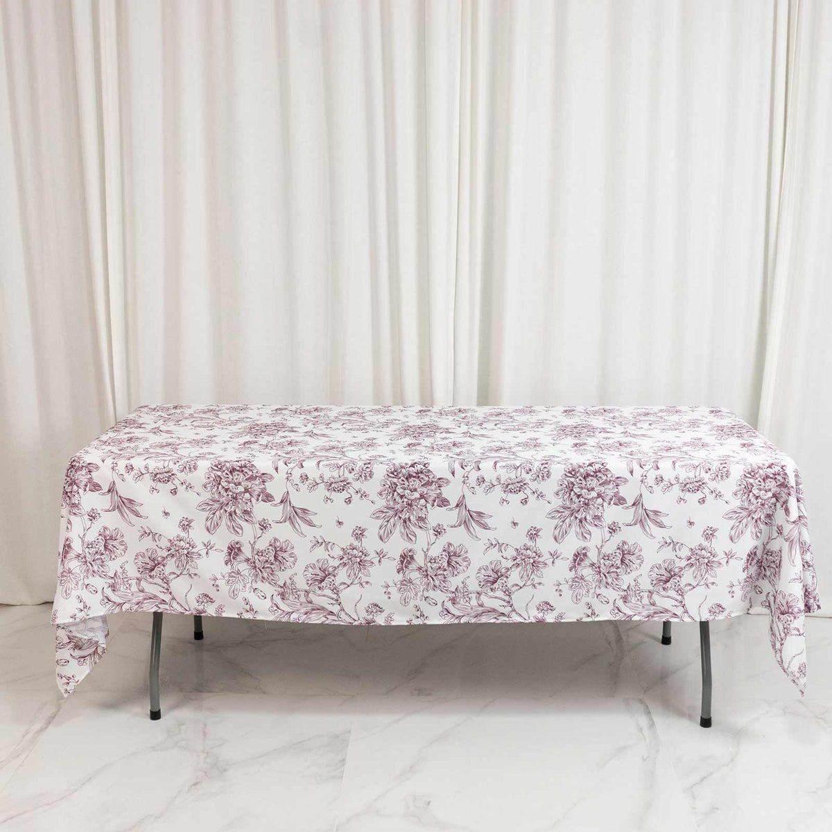 Polyester 60"x102" Rectangle Tablecloth White - Burgundy French Toile Pattern for Modern Occasions