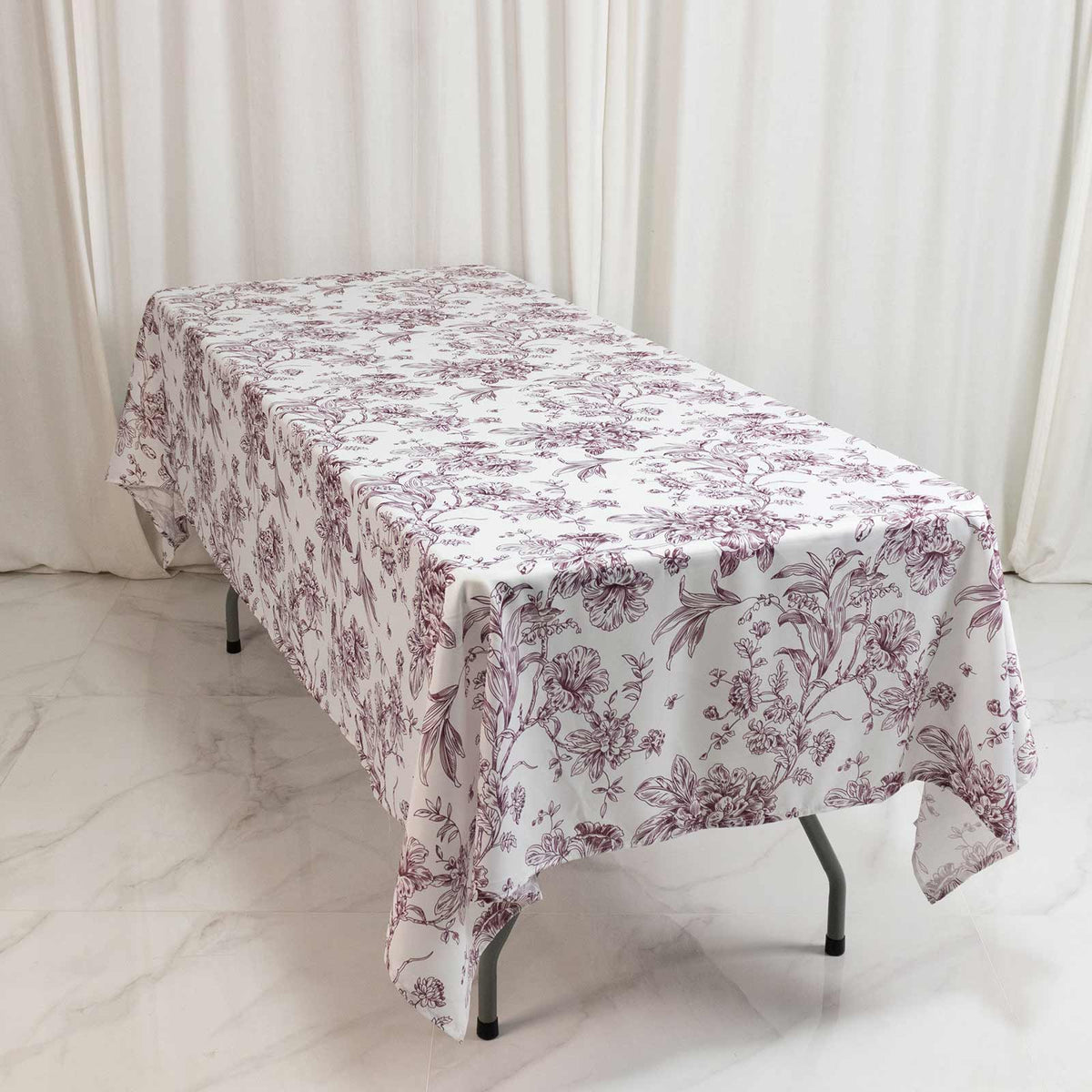 Polyester 60"x102" Rectangle Tablecloth White - Burgundy French Toile Pattern for Modern Occasions