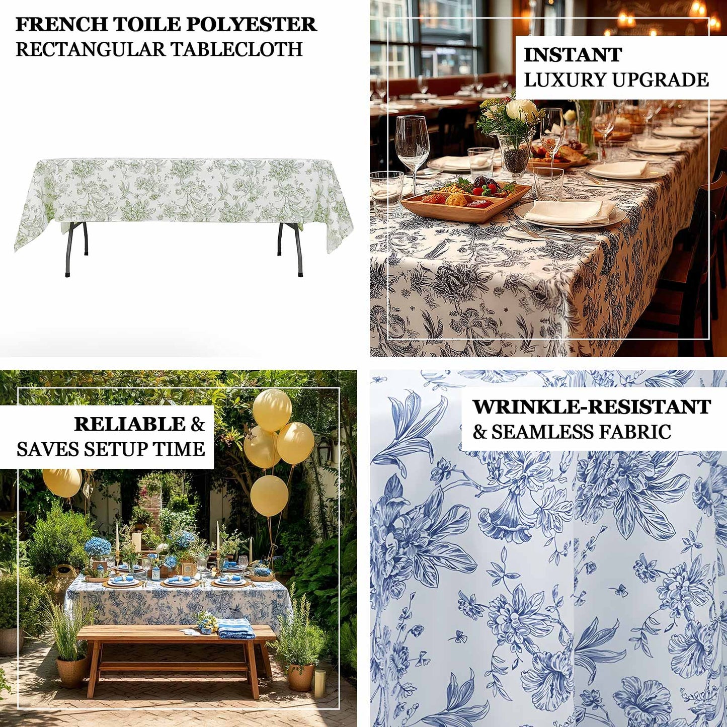 Polyester 60"x102" Rectangle Tablecloth - French Toile Pattern