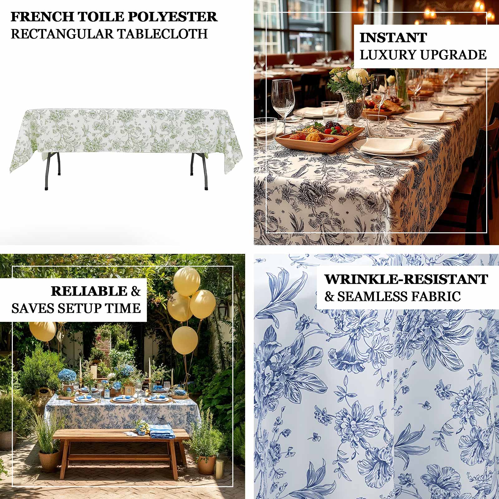 Polyester 60"x102" Rectangle Tablecloth - French Toile Pattern