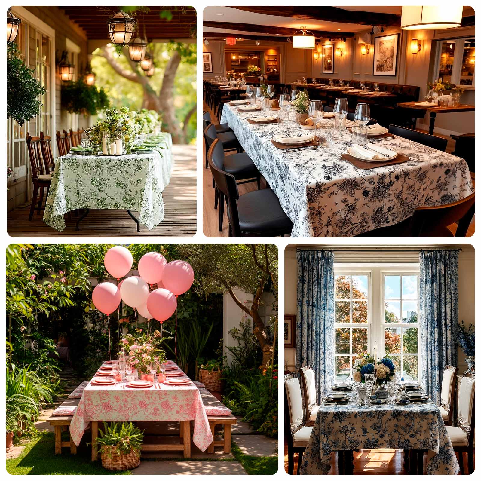 Polyester 60"x102" Rectangle Tablecloth - French Toile Pattern