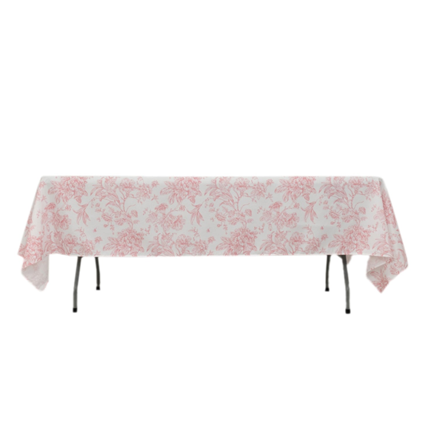 60"x102" White Pink French Toile Polyester Tablecloth, Floral Table Cloth for Dining Tables