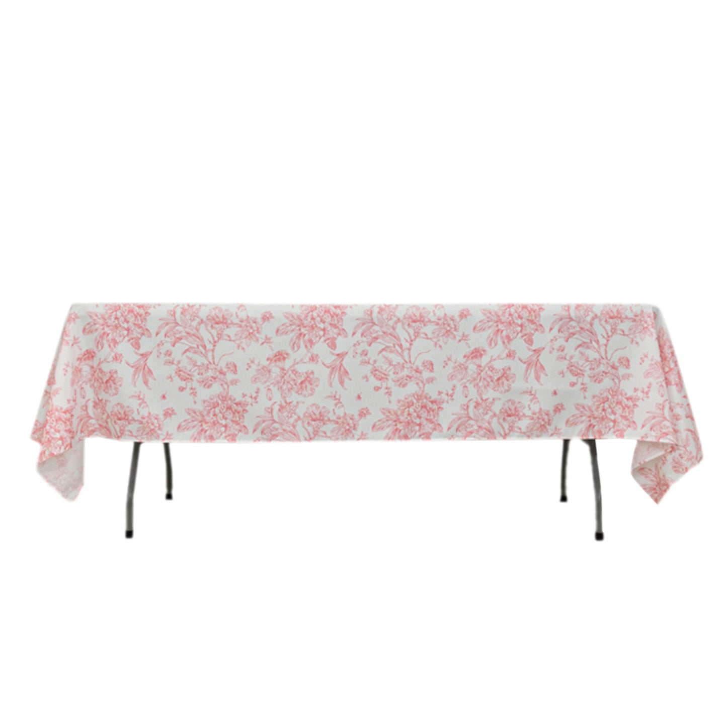 60"x102" White Pink French Toile Polyester Tablecloth, Floral Table Cloth for Dining Tables