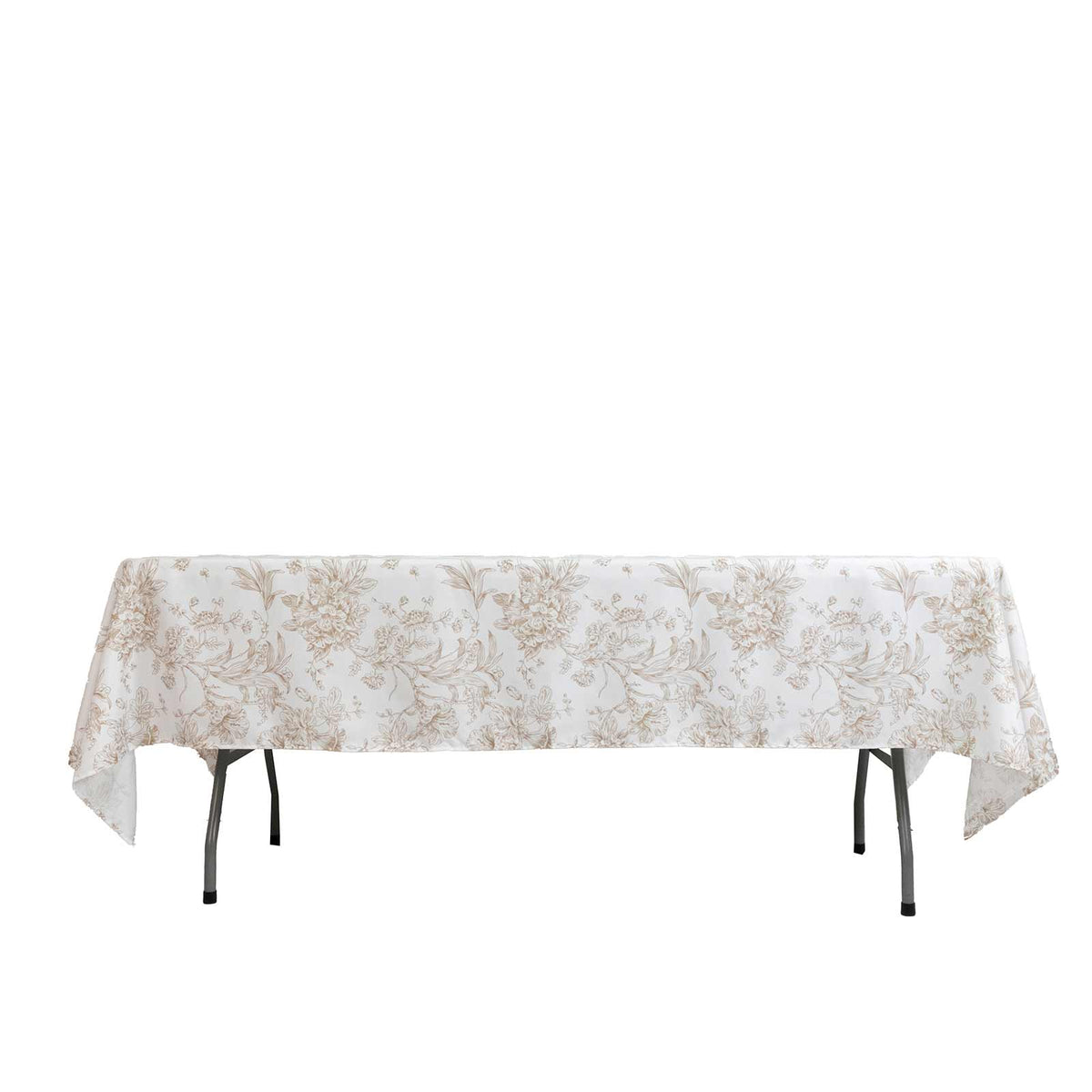 Polyester 60"x102" Rectangle Tablecloth White - Taupe French Toile Pattern for Modern Occasions