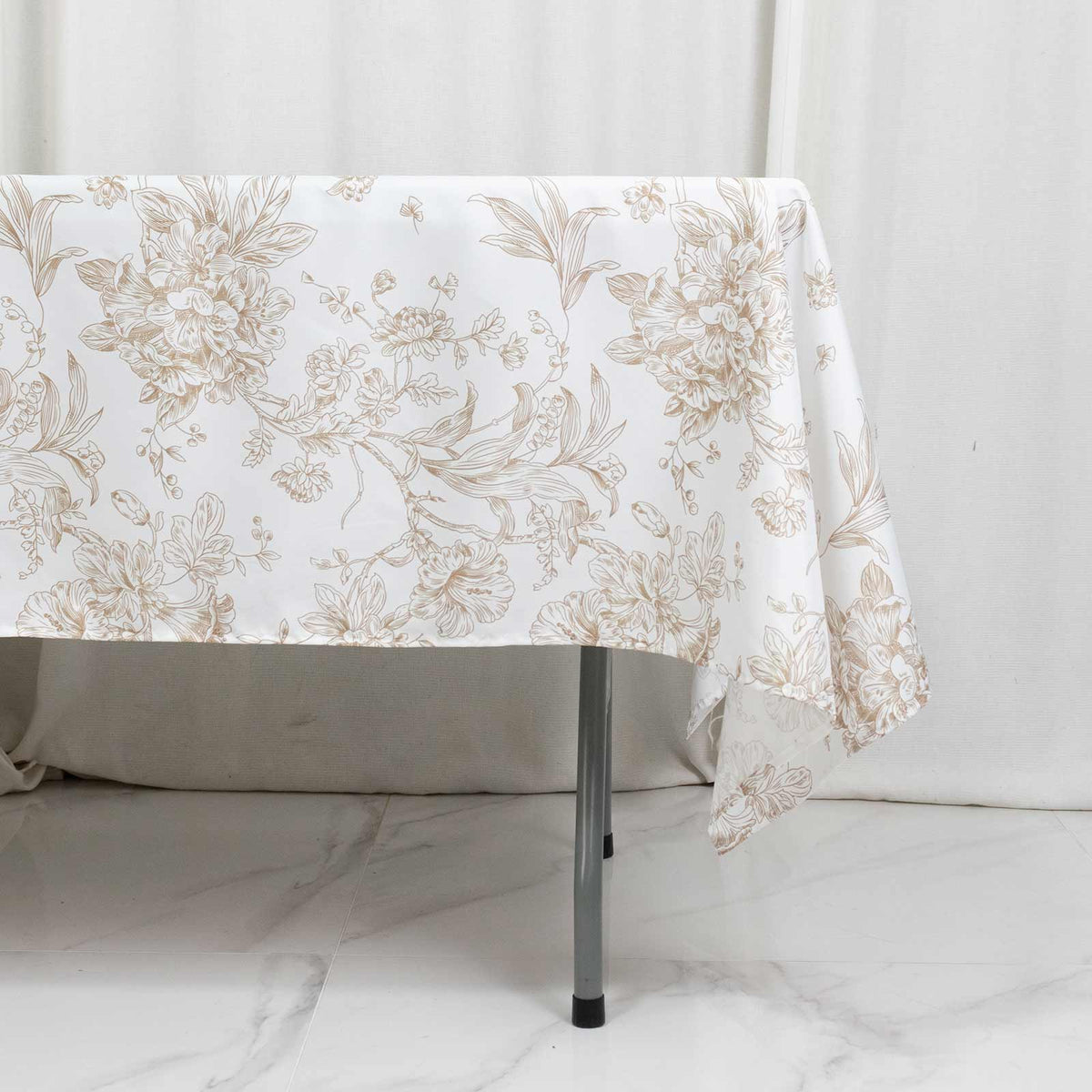Polyester 60"x102" Rectangle Tablecloth White - Taupe French Toile Pattern for Modern Occasions