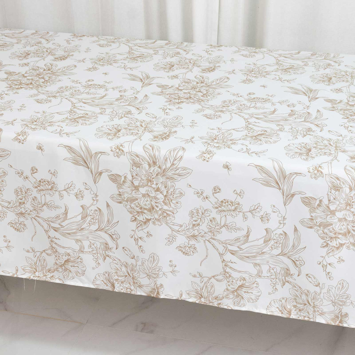 Polyester 60"x102" Rectangle Tablecloth White - Taupe French Toile Pattern for Modern Occasions