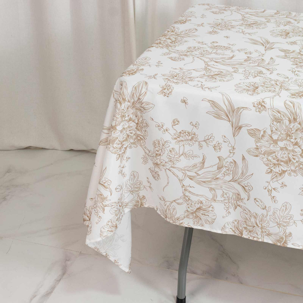 Polyester 60"x102" Rectangle Tablecloth White - Taupe French Toile Pattern for Modern Occasions