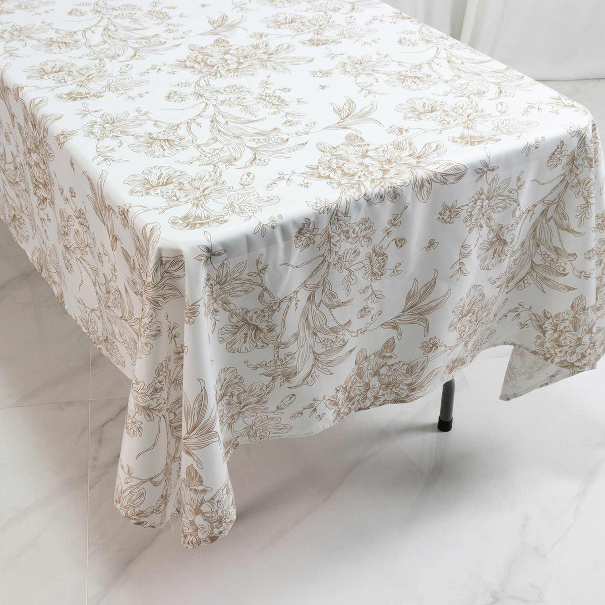 Polyester 60"x102" Rectangle Tablecloth White - Taupe French Toile Pattern for Modern Occasions